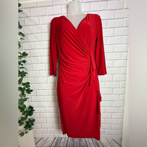 AMERICAN LIVING Red Ruched Wrap Sheath Dress/size 6 - Picture 6 of 12